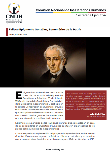 Fallece Epigmenio González, Benemérito de la Patria