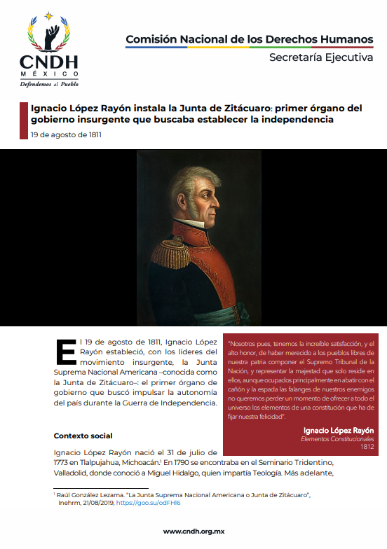 Ignacio López Rayón instala la Junta de Zitácuaro: primer órgano del gobierno insurgente que buscaba establecer la independencia 