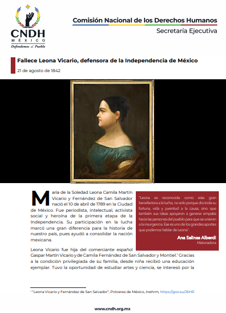 Fallece Leona Vicario, defensora de la Independencia de México