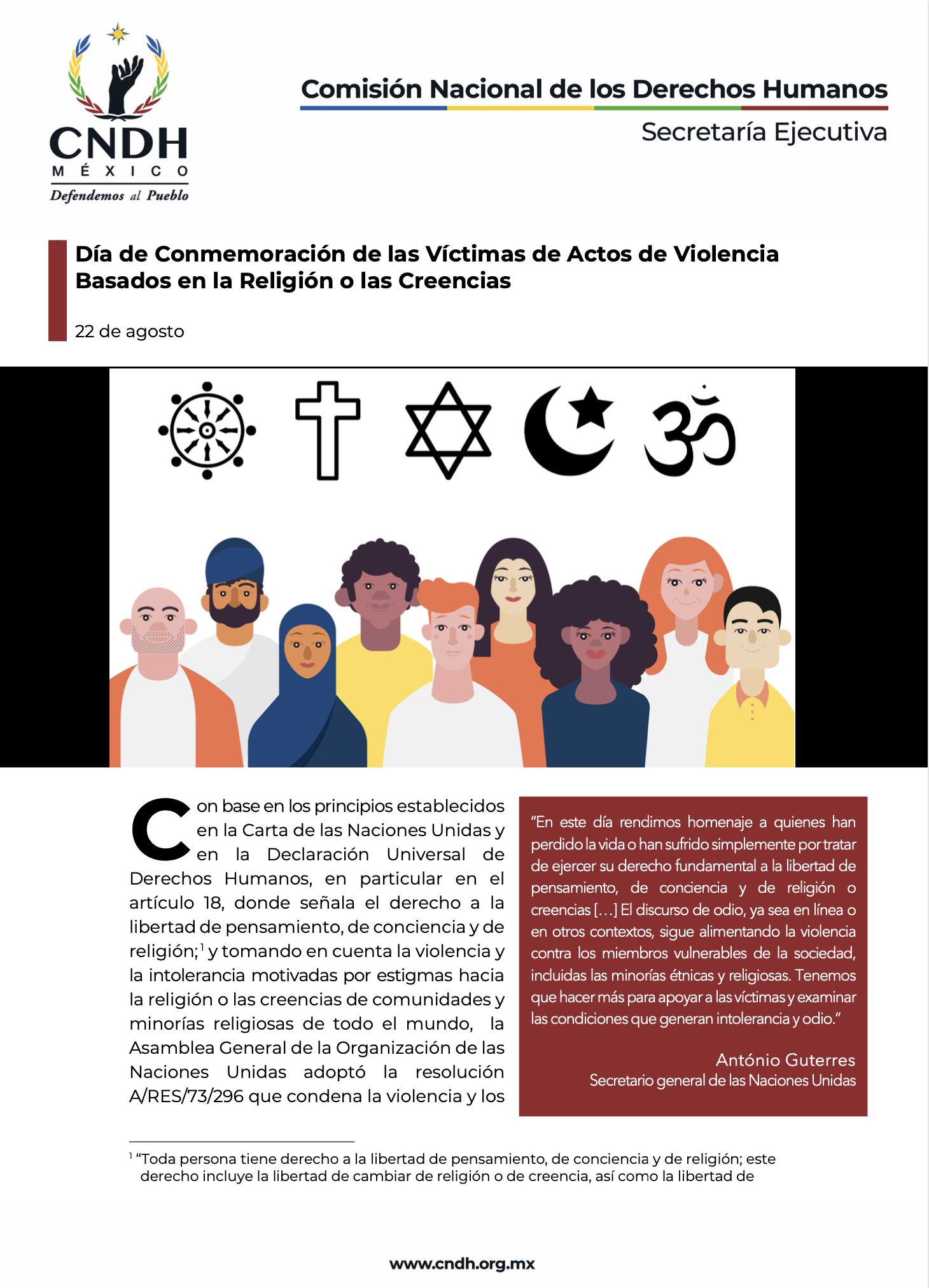 Día de Conmemoración de las Víctimas de Actos de Violencia Basados en la Religión o las Creencias