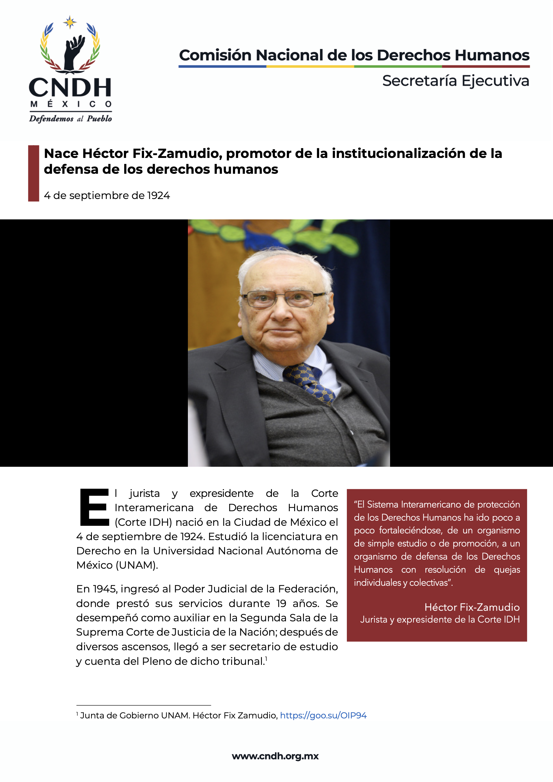 Nace Héctor Fix-Zamudio, promotor de la institucionalización de la defensa de los derechos humanos