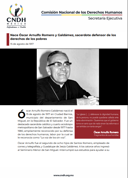 Nace Óscar Arnulfo Romero y Galdámez, sacerdote defensor de los  derechos de los pobres