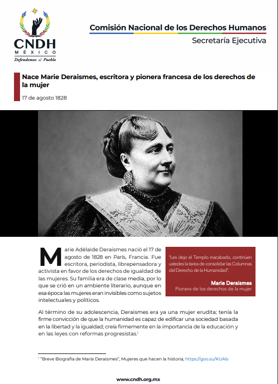 Nace Marie Deraismes, escritora y pionera francesa de los derechos de  la mujer