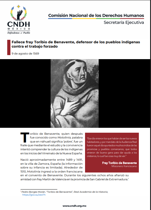 Fallece fray Toribio de Benavente, defensor de los pueblos indígenas  contra el trabajo forzado 