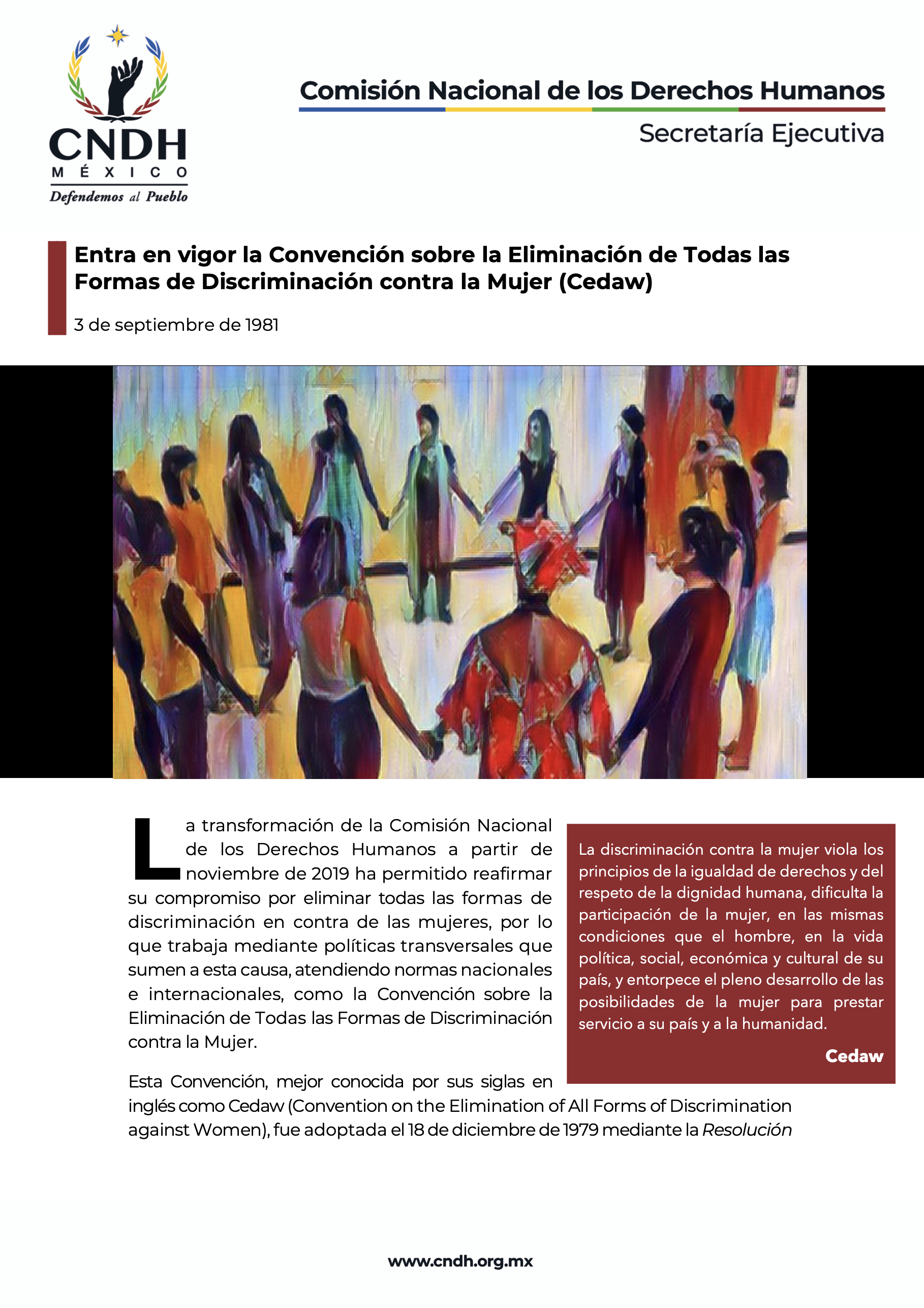 Entra en vigor la Convención sobre la Eliminación de Todas las Formas de Discriminación contra la Mujer (Cedaw)