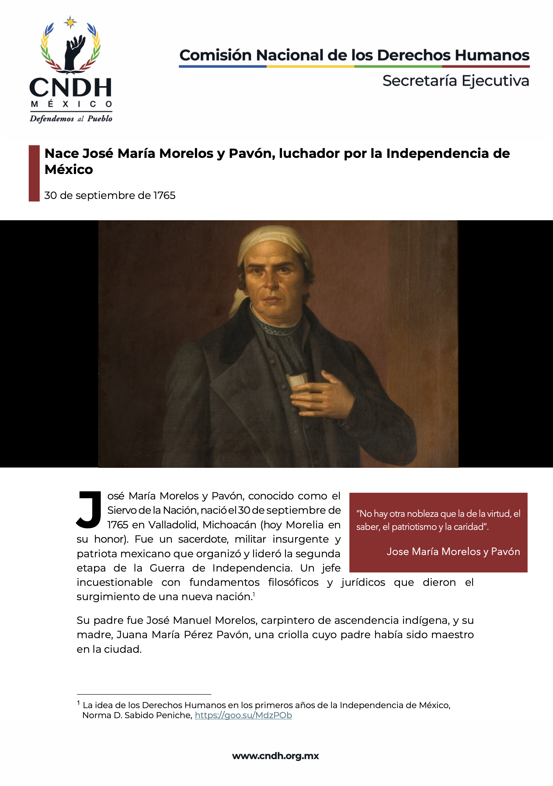 Nace José María Morelos y Pavón, luchador por la Independencia de México