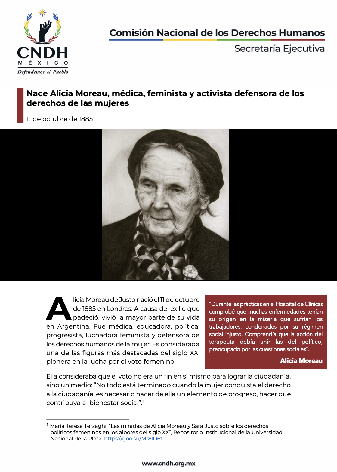 Nace Alicia Moreau, médica, feminista y activista defensora de los derechos de las mujeres