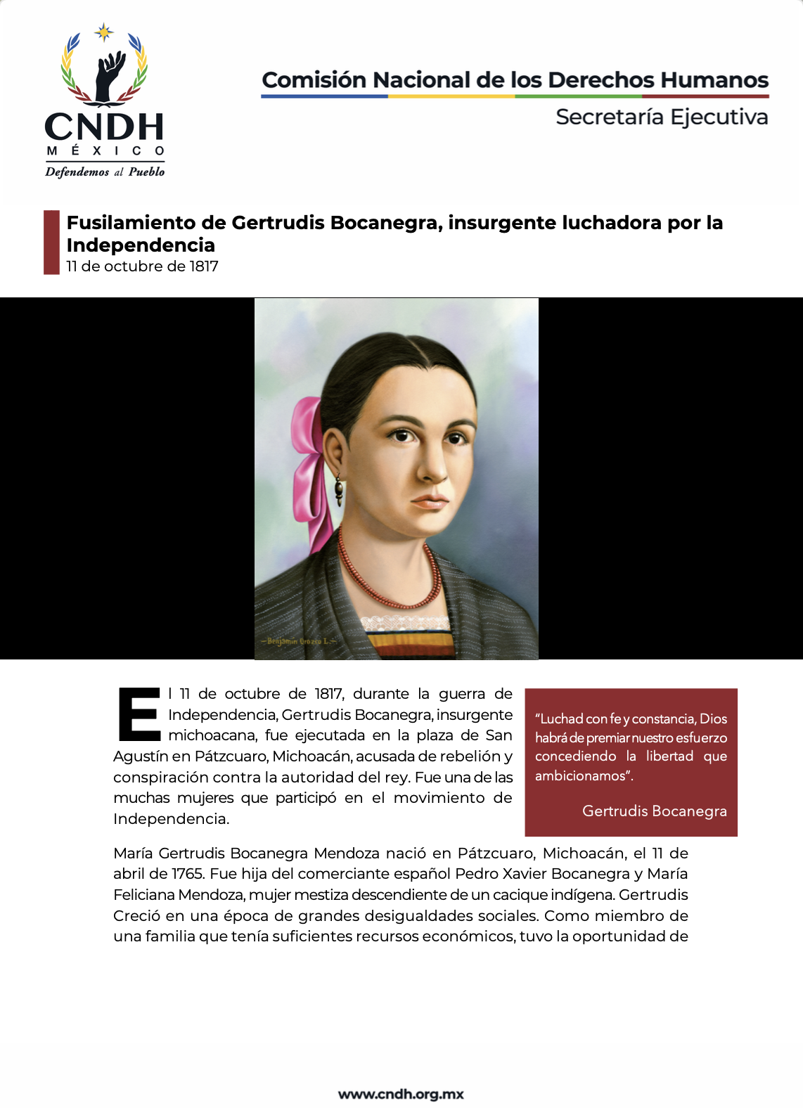 Fusilamiento de Gertrudis Bocanegra, insurgente luchadora por la Independencia