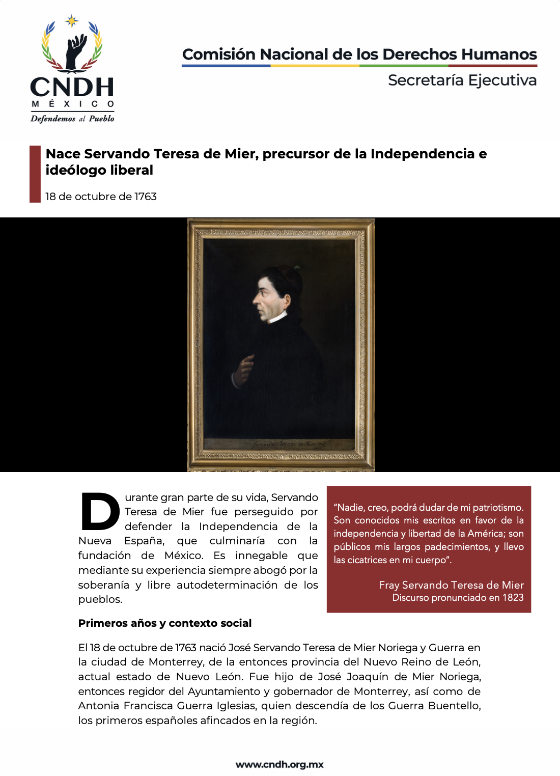 Nace Servando Teresa de Mier, precursor de la Independencia e ideólogo liberal
