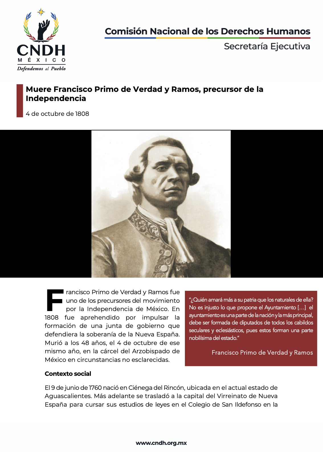 Muere Francisco Primo de Verdad y Ramos, precursor de la Independencia