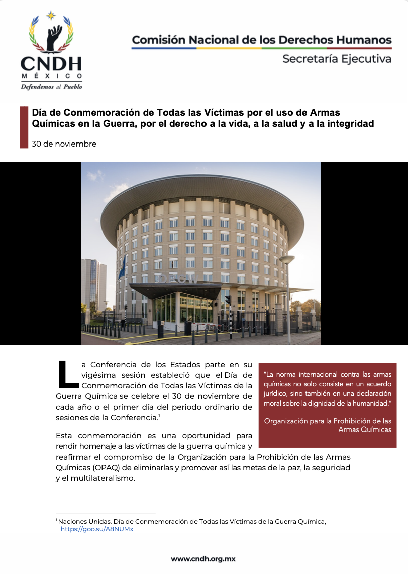 Día de Conmemoración de Todas las Víctimas por el uso de Armas Químicas en la Guerra, por el derecho a la vida, a la salud y a la integridad