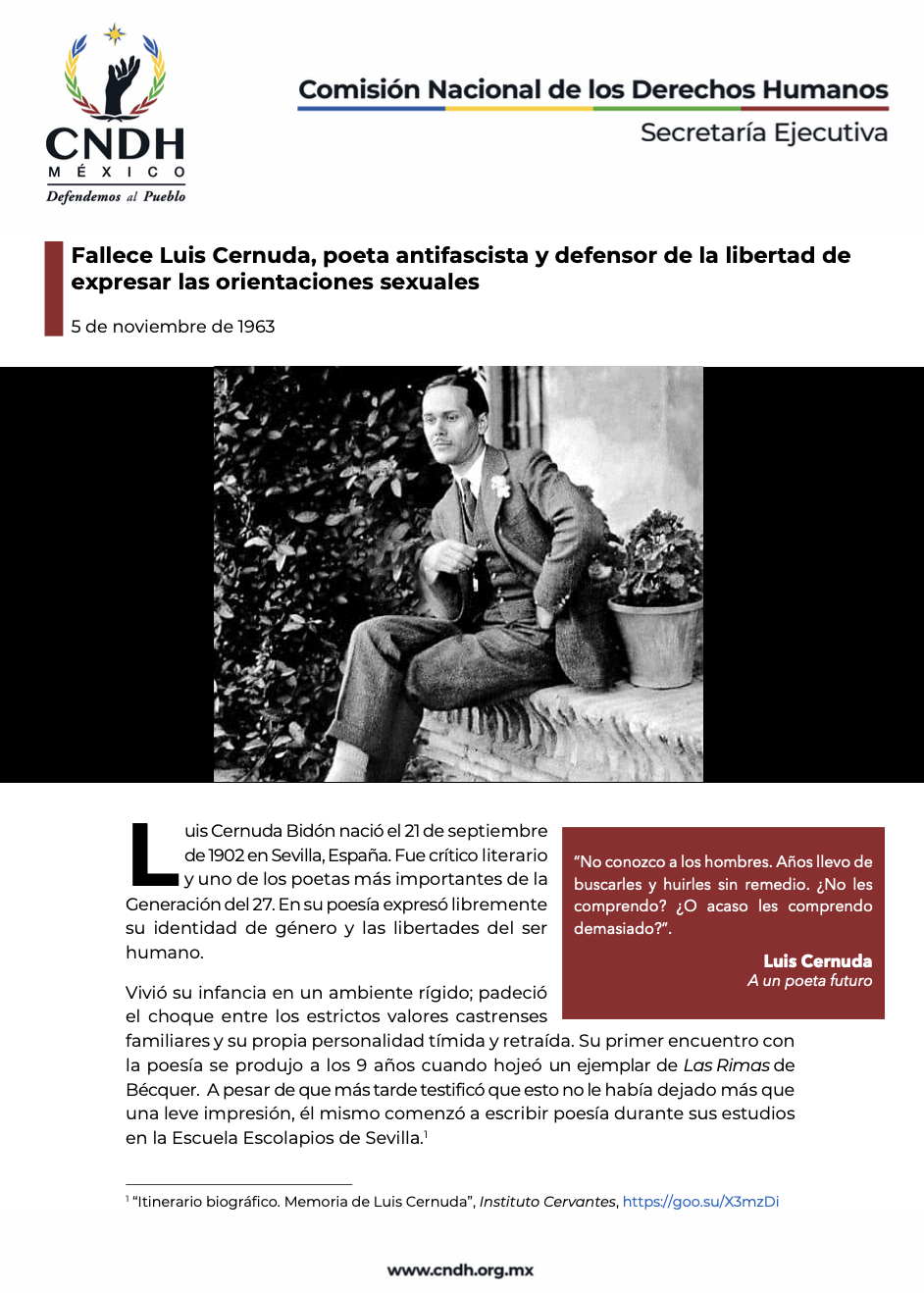 Fallece Luis Cernuda, poeta antifascista y defensor de la libertad de expresar las orientaciones sexuales