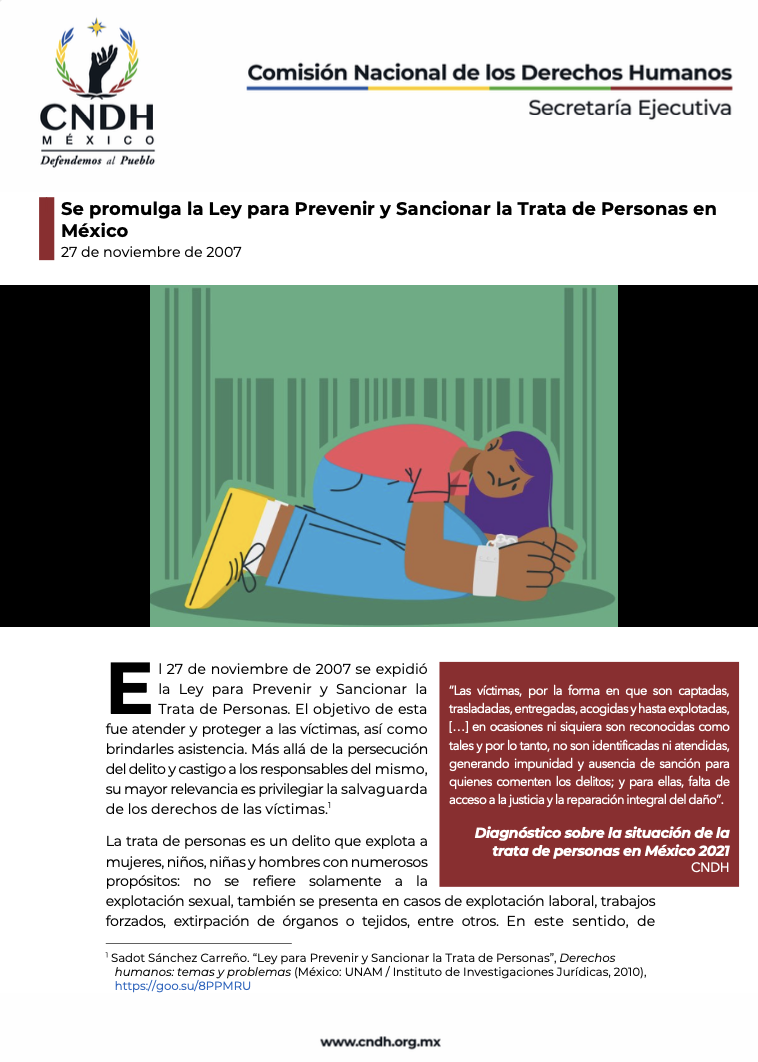 Se promulga la Ley para Prevenir y Sancionar la Trata de Personas en México
