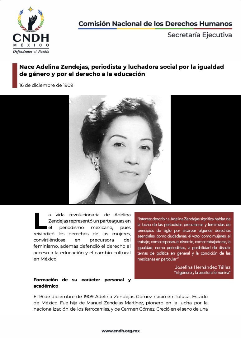 Nace Adelina Zendejas, periodista y luchadora social por la igualdad de género y por el derecho a la educación