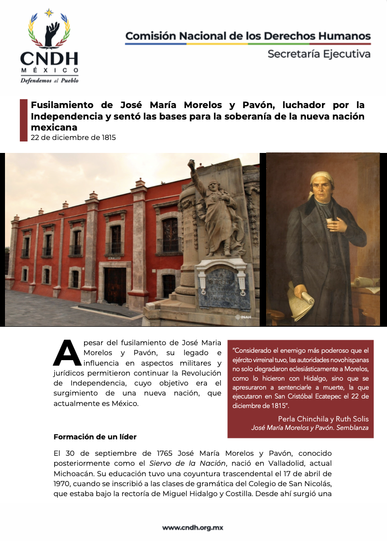 Fusilamiento de José María Morelos y Pavón, luchador por la Independencia y sentó las bases para la soberanía de la nueva nación mexicana