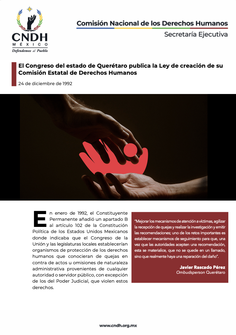 El Congreso del estado de Querétaro publica la Ley de creación de su Comisión Estatal de Derechos Humanos