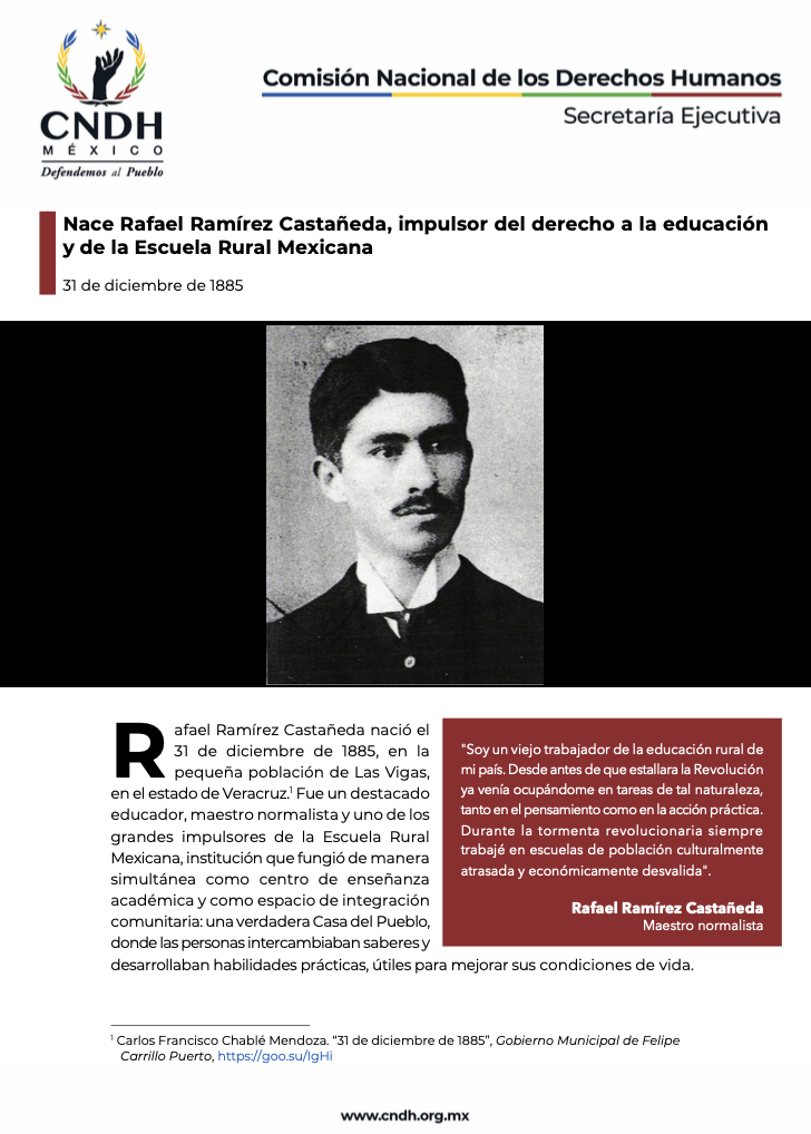 Nace Rafael Ramírez Castañeda, impulsor del derecho a la educación y de la Escuela Rural Mexicana