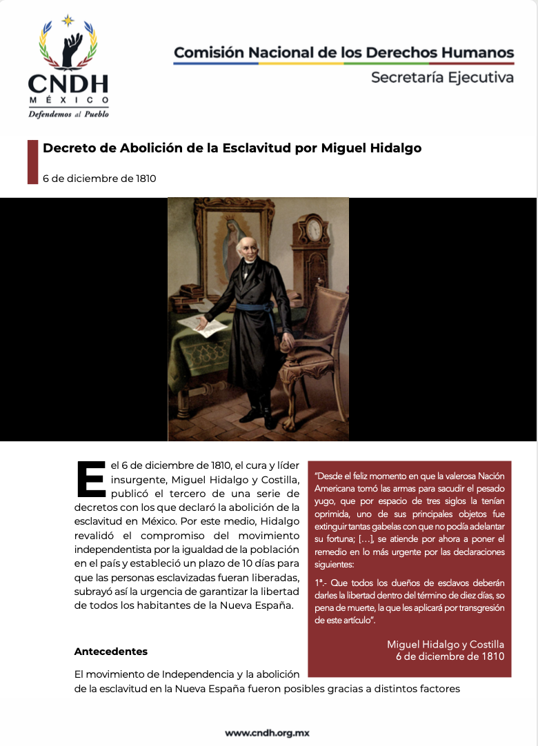 Decreto de Abolición de la Esclavitud por Miguel Hidalgo