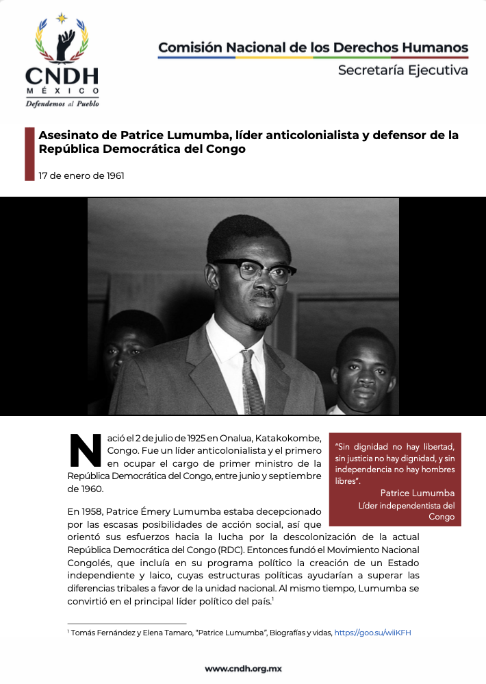 Asesinato de Patrice Lumumba, líder anticolonialista y defensor de la República Democrática del Congo