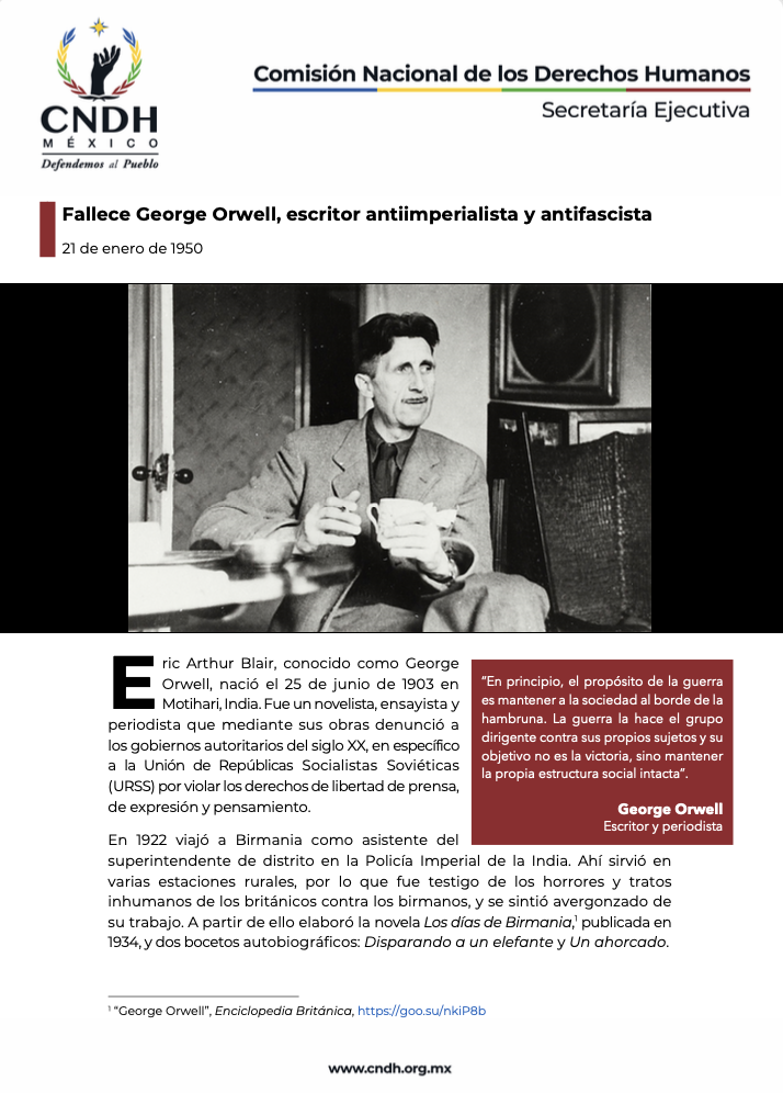 Fallece George Orwell, escritor antiimperialista y antifascista