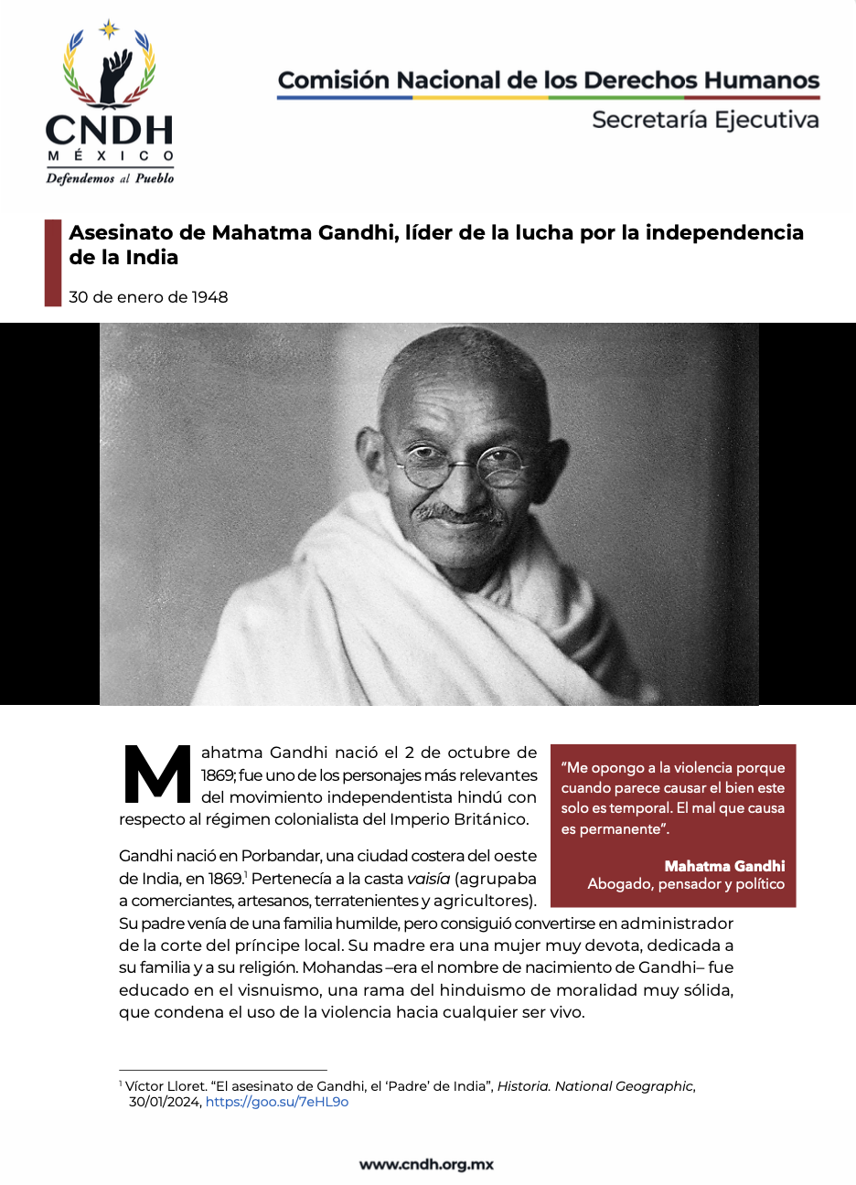 Asesinato de Mahatma Gandhi, líder de la lucha por la independencia de la India
