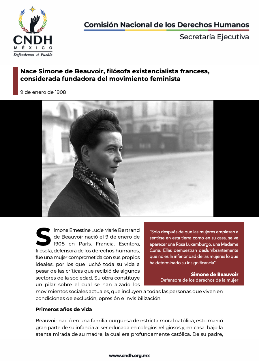 Nace Simone de Beauvoir, filósofa existencialista francesa, considerada fundadora del movimiento feminista