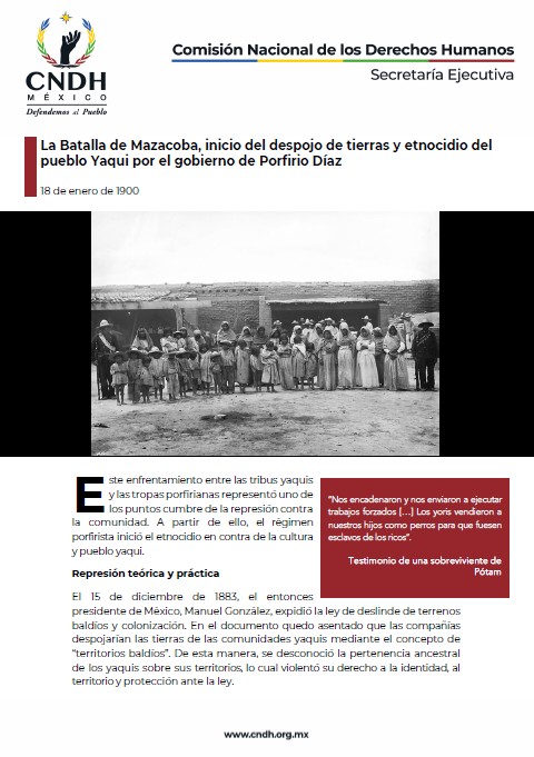 La Batalla de Mazacoba, inicio del despojo de tierras y etnocidio del pueblo Yaqui por el gobierno de Porfirio Díaz
