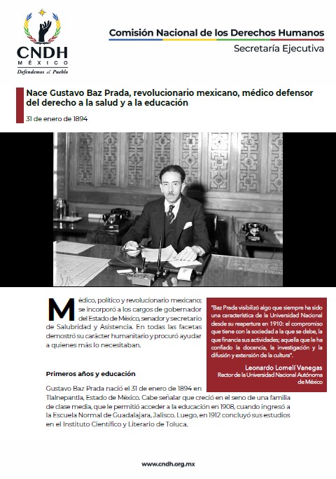 Nace Gustavo Baz Prada, revolucionario mexicano, médico defensor del derecho a la salud y a la educación
