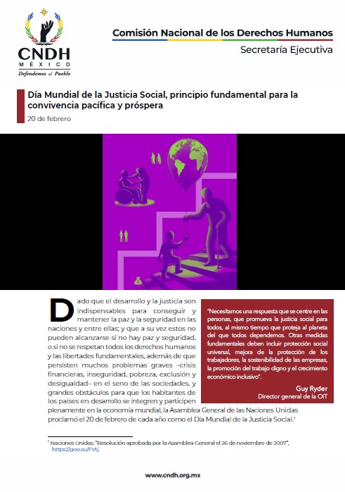 Día Mundial de la Justicia Social, principio fundamental para la convivencia pacífica y próspera