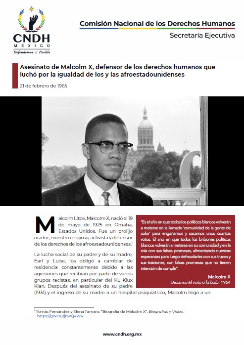 Asesinato de Malcolm X, defensor de los derechos humanos que luchó por la igualdad de los y las afroestadounidenses