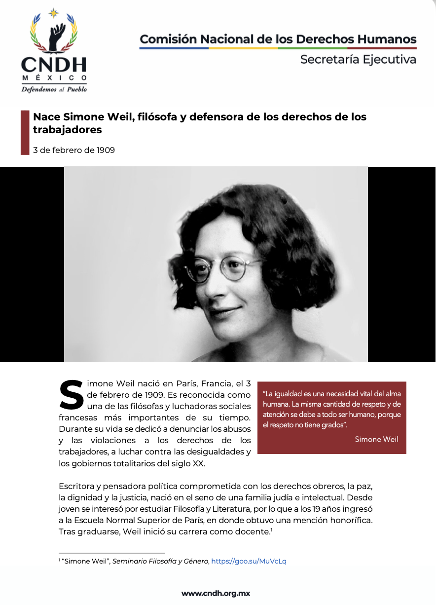 Nace Simone Weil, filósofa y defensora de los derechos de los trabajadores