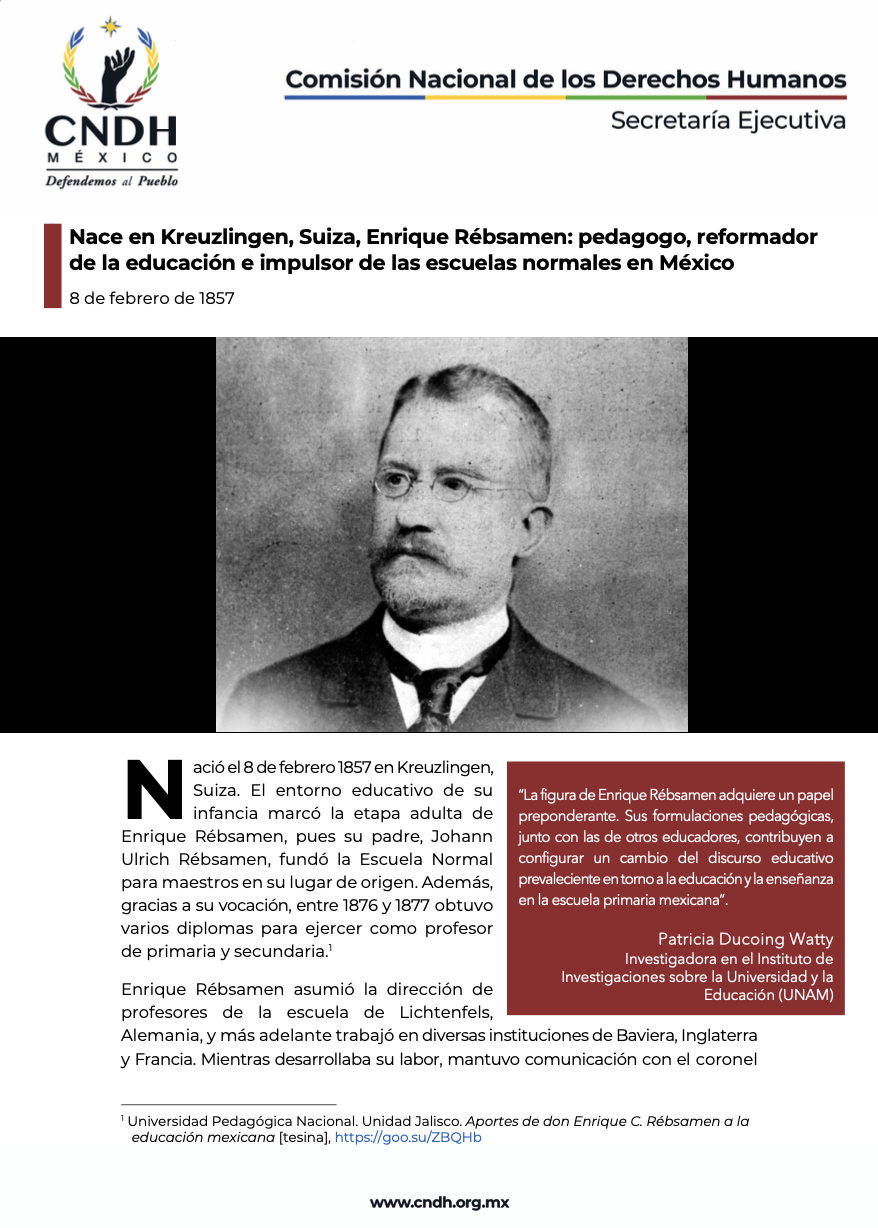 Nace en Kreuzlingen, Suiza, Enrique Rébsamen: pedagogo, reformador de la educación e impulsor de las escuelas normales en México