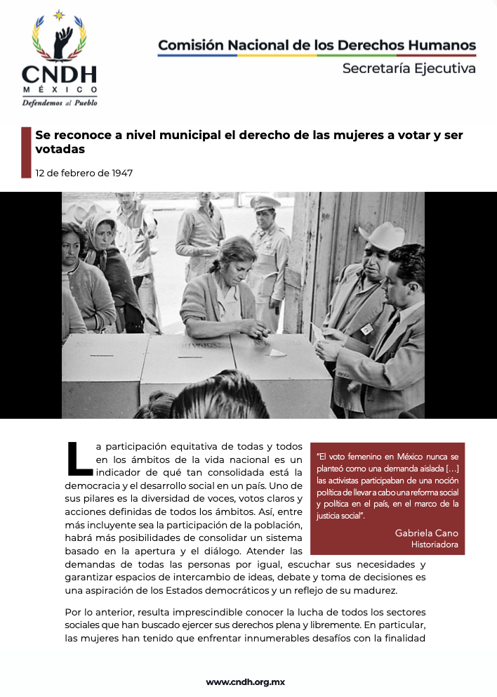 Se reconoce a nivel municipal el derecho de las mujeres a votar y ser votadas