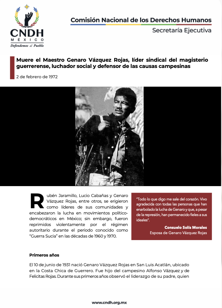 Muere el Maestro Genaro Vázquez Rojas, líder sindical del magisterio guerrerense, luchador social y defensor de las causas campesinas