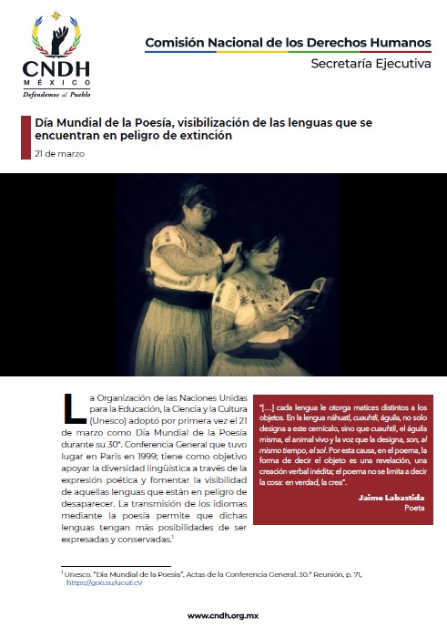 Día Mundial de la Poesía, visibilización de las lenguas que se encuentran en peligro de extinción