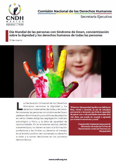 Día Mundial de las personas con Síndrome de Down, concientización sobre la dignidad y los derechos humanos de todas las personas