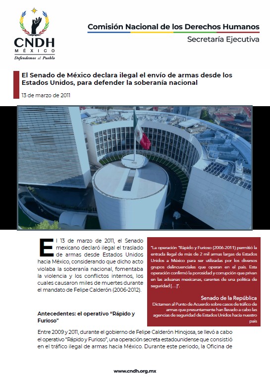 El Senado de México declara ilegal el envío de armas desde los Estados Unidos, para defender la soberanía nacional