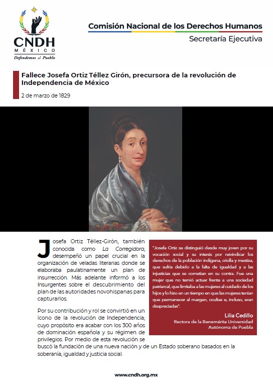 Fallece Josefa Ortiz Téllez Girón, precursora de la revolución de Independencia de México