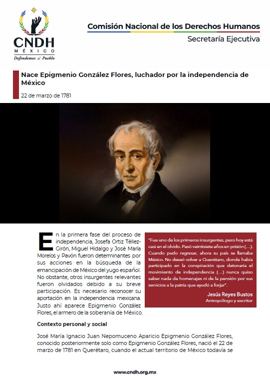 Nace Epigmenio González Flores, luchador por la independencia de México