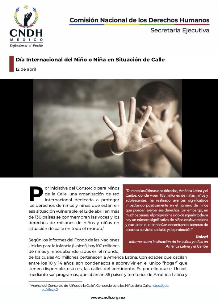 Día Internacional del Niño o Niña en Situación de Calle