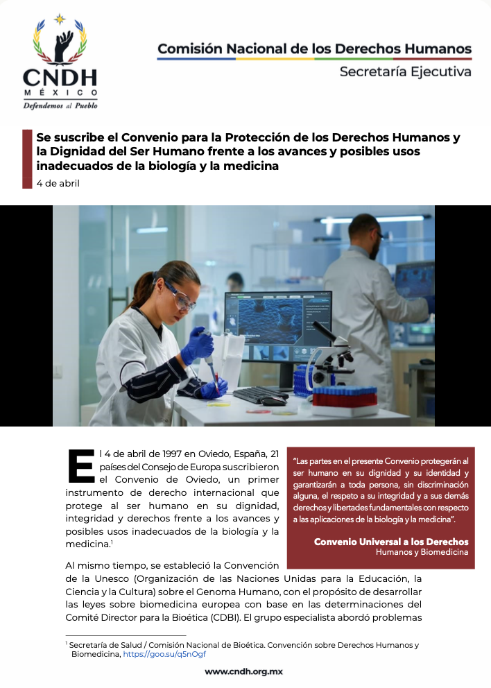 Se suscribe el Convenio para la Protección de los Derechos Humanos y la Dignidad del Ser Humano frente a los avances y posibles usos inadecuados de la biología y la medicina