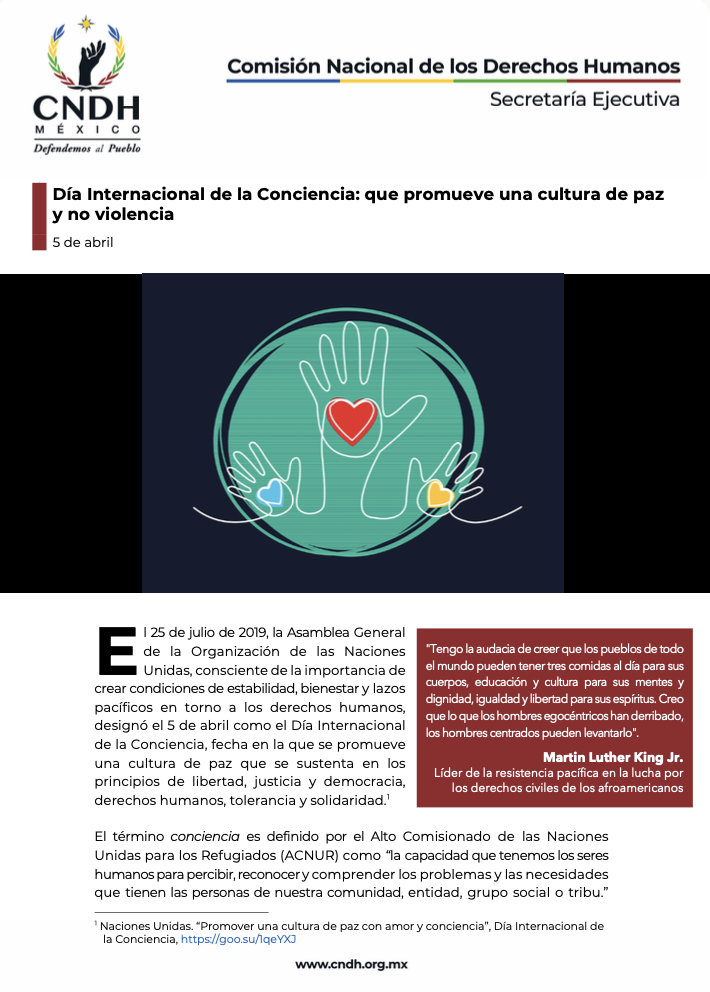 Día Internacional de la Conciencia: que promueve una cultura de paz y no violencia