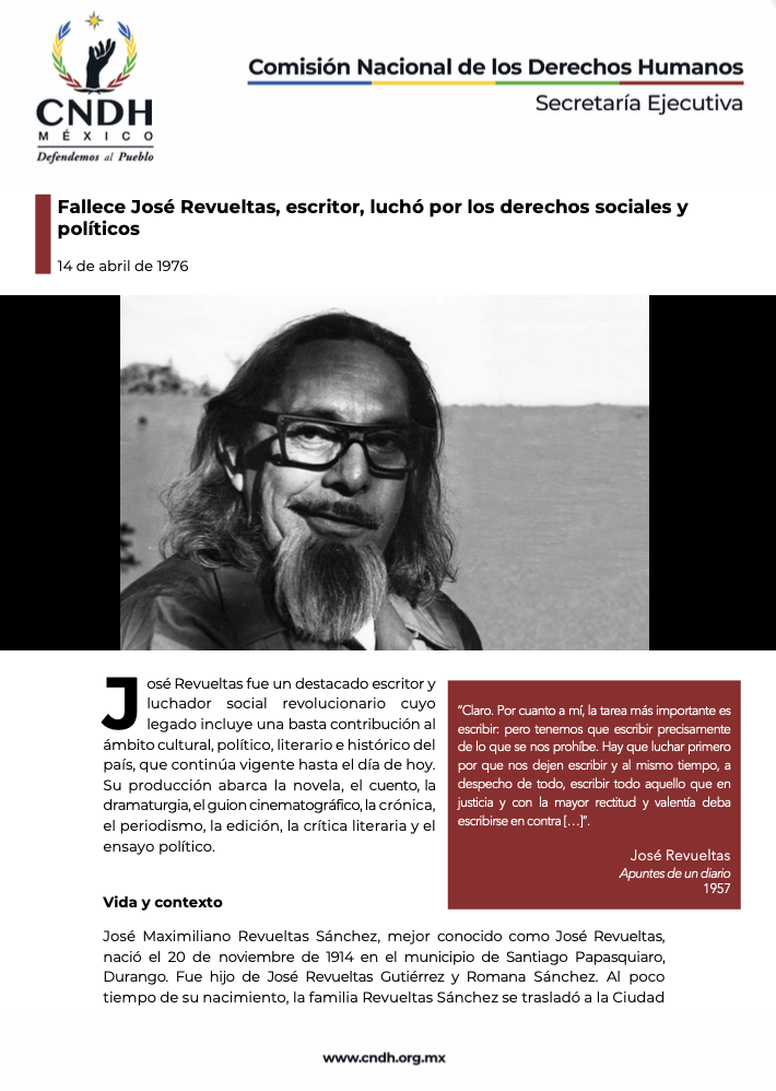 Fallece José Revueltas, escritor, luchó por los derechos sociales y políticos