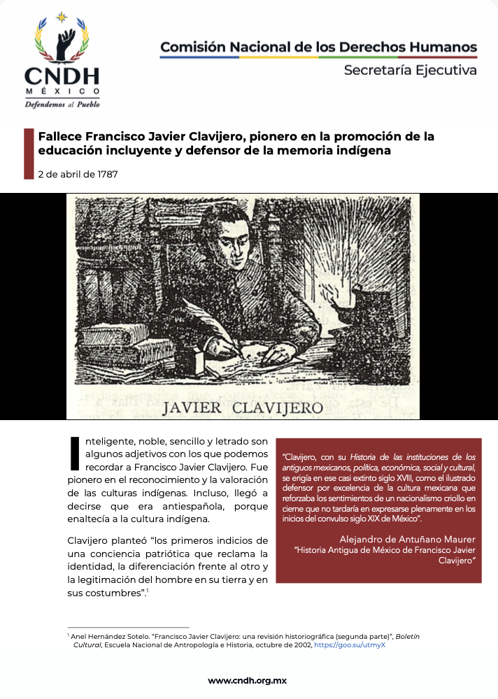 Fallece Francisco Javier Clavijero, pionero en la promoción de la educación incluyente y defensor de la memoria indígena