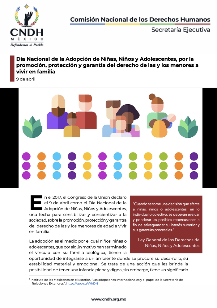 Día Nacional de la Adopción de Niñas, Niños y Adolescentes, por la promoción, protección y garantía del derecho de las y los menores a vivir en familia