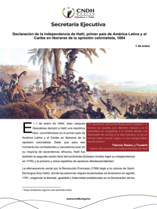 Declaración de la independencia de Haití, primer país de América Latina y el  Caribe en liberarse de la opresión colonialista, 1804.