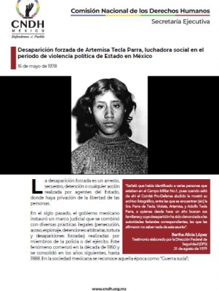 Desaparición forzada de Artemisa Tecla Parra, luchadora social en el periodo de violencia política de Estado en México