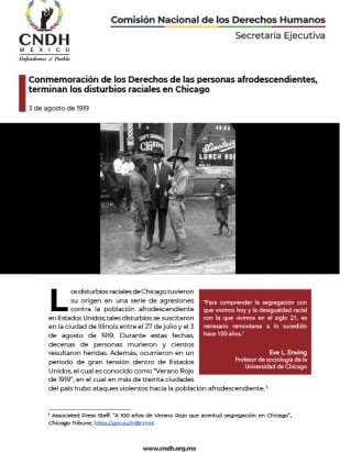 Conmemoración de los Derechos de las personas afrodescendientes, terminan los disturbios raciales en Chicago