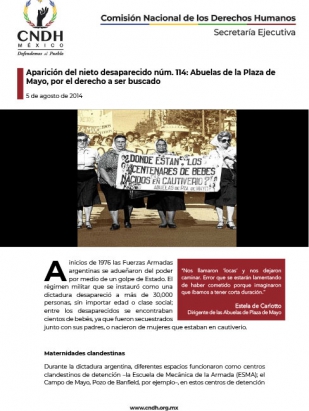 Aparición del nieto desaparecido: Abuelas de la Plaza de Mayo, por el derecho a ser buscado