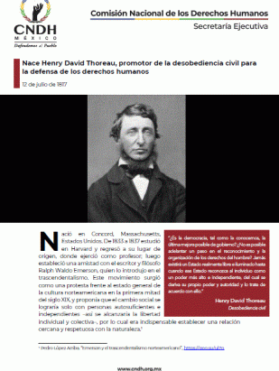 Nace Henry David Thoreau, promotor de la desobediencia civil para la defensa de los derechos humanos